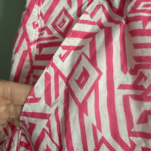 J. Crew Linen Blend Pink White Geometric Patterned Lined Skirt w/ pockets Sz 0 - Picture 6 of 11